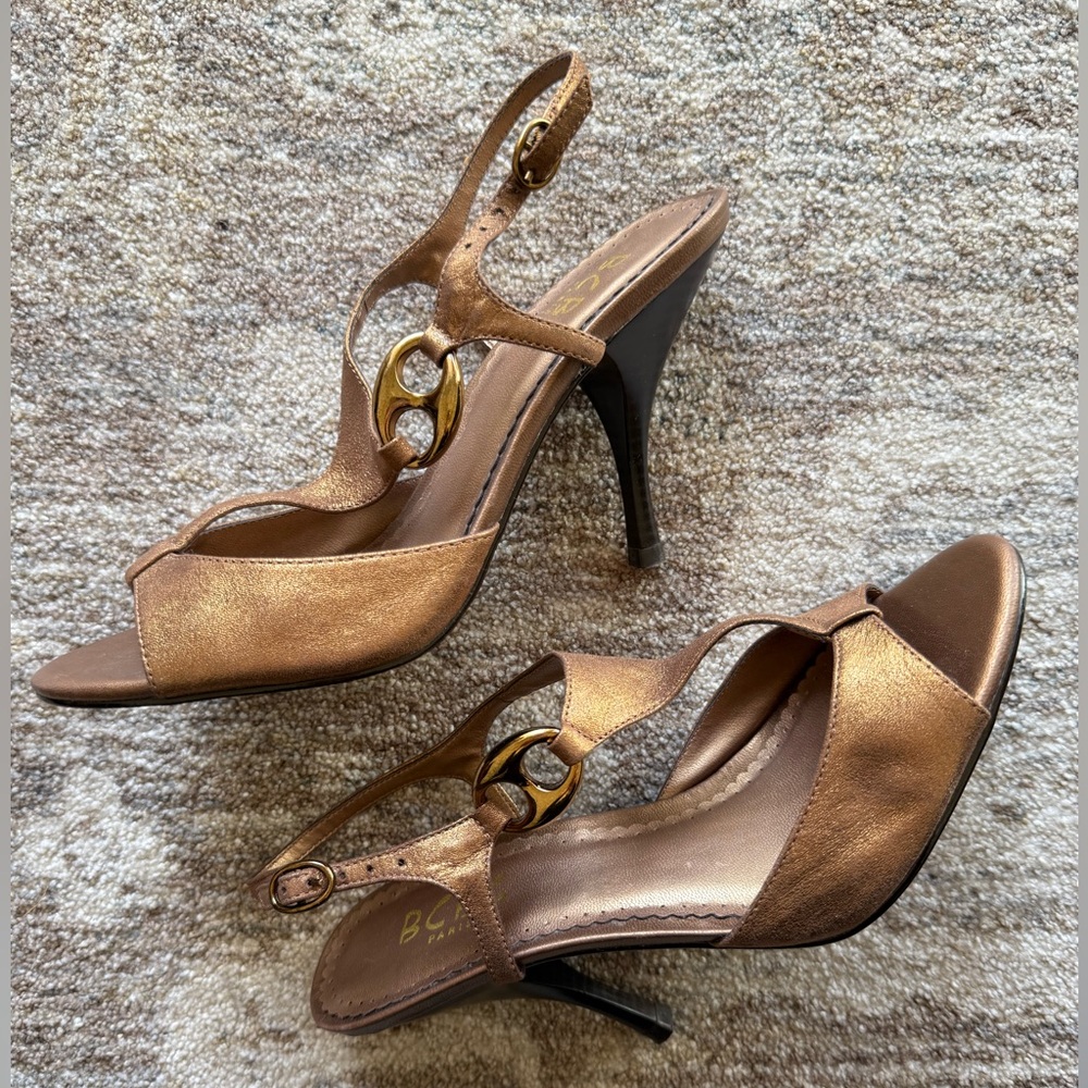 BCBG Metallic Bronze Heels